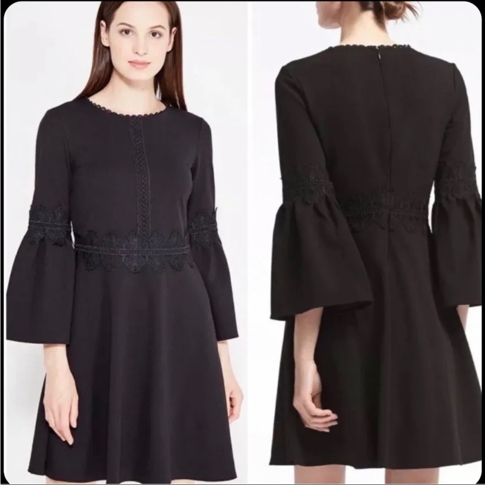 Banana Republic Black Dress Size 8 M Bell Sleeve Lace Knee Length Long Sleeve